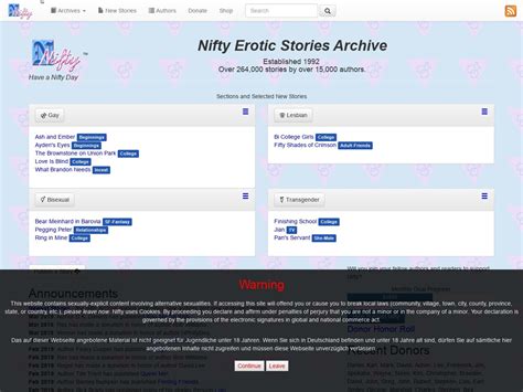 Nifty Archives ® is a great resource for those seeking Gay Erotic Fiction. The quality of the stories varies widely, however, and The Best of Nifty list was set up as a readers' guide pointing to some of the best stories posted at Nifty. It has since been expanded to include other sites where excellent stories can be found. 